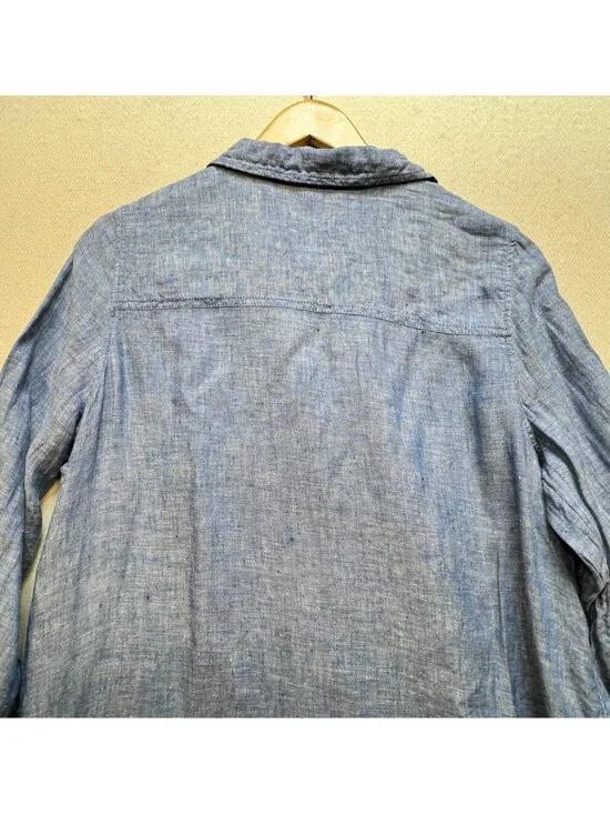 Christian Siriano Womens Button-Up Linen Shirt Medium Blue Chambray Casual Top - Picture 10 of 10